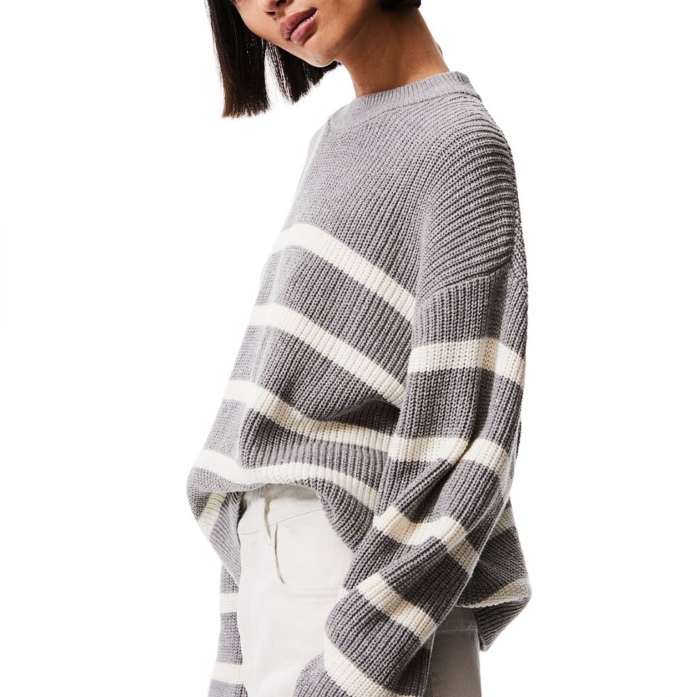 H&M Striped Crew Neck Rib Knit Sweater